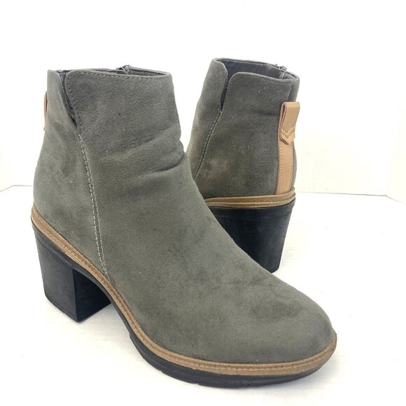 Dr Scholls Suede Finderkeeper Boots Womens Size 7M Gray Block Heel Ankle Booties - Picture 1 of 15